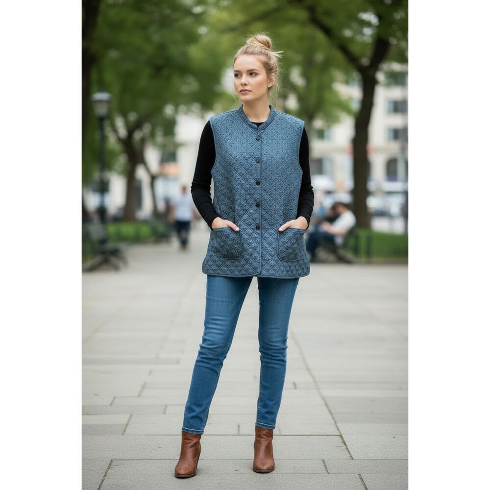 Ratan Jaipur Reversible Hand Quilted Cotton Vest XL Blue Black NWT Hand Printed